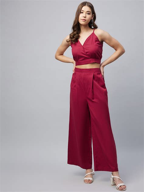 Women's Cotton Linen Maroon Crop Top and Palazzo set – Stylestone