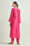 Buy Fuchsia Silk, Chanderi Sequins, Embroidery Boat Neck Floral Kurta ...