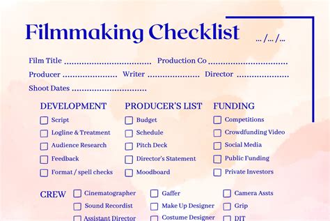 Image result for Production Checklist for Films