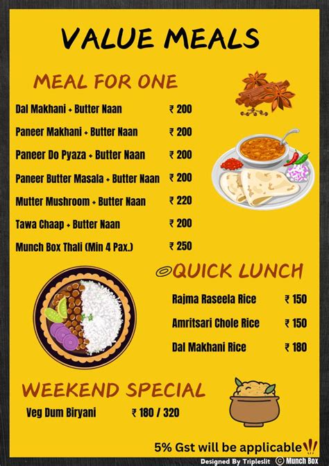 Menu at Munch Box, Mathura