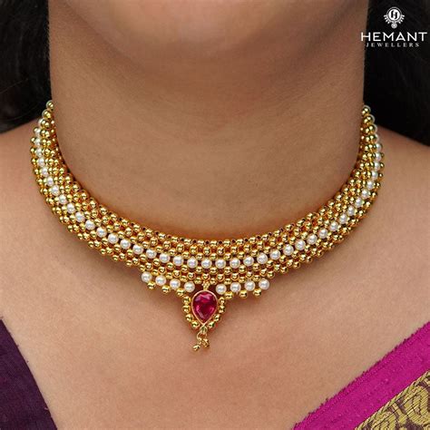 Traditional Maharashtrian Kolhapuri Micro Gold Plated Thushi Double Th ...