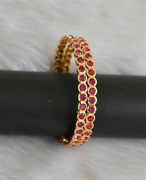 Gold tone magenta pink south Indian style bangles(2.4) dj-42102 ...