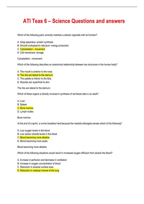 ATI Teas 6 – Science Questions and answers - ATI Teas 6 – Science ...