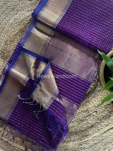 Maheshwari Deep Purple Zari Checks Saree ZCHX313 – Rewa Handloom