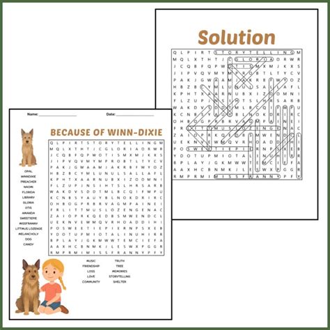 Because of Winn-Dixie Word Search & Crossword Puzzle Worksheets | Novel ...