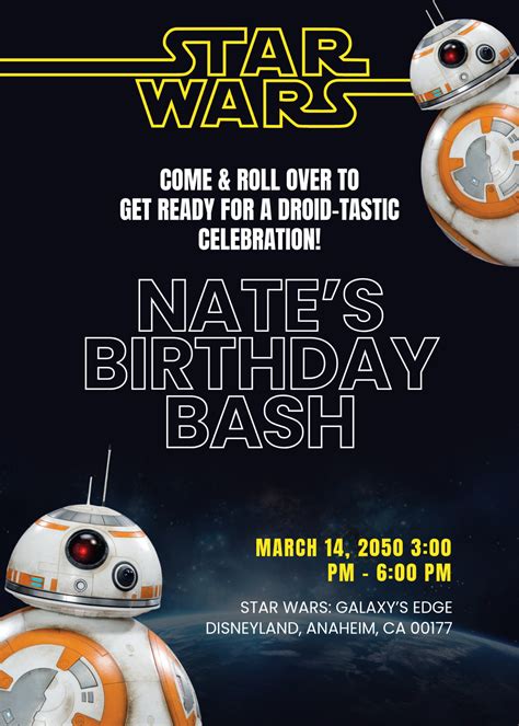Free Star Wars Invitation Templates, Editable and Printable