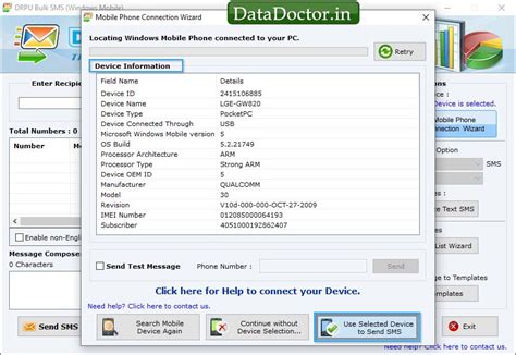 Screenshots of Bulk SMS Software for Windows Mobile Phones to send messages