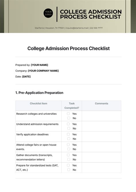 Free College Admission Process Checklist Template to Edit Online