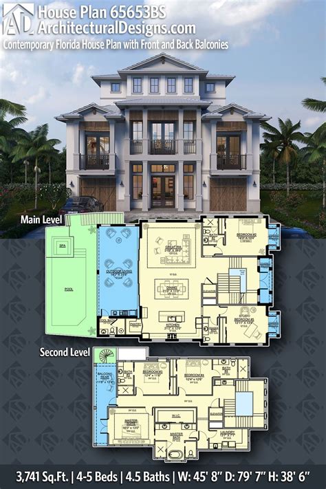 Plan 65653BS: Coastal Contemporary House Plan with Front and Back ...
