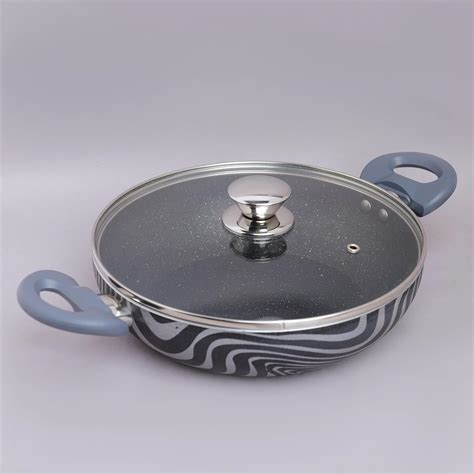 Bombay Kookware - Non Stick Kadhai with Glass Lid, Bakelite Handle | 24 ...