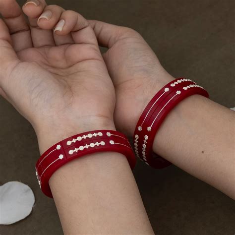 Heritage Red Bangles with Silver Detailing – Khushbu Jewellers