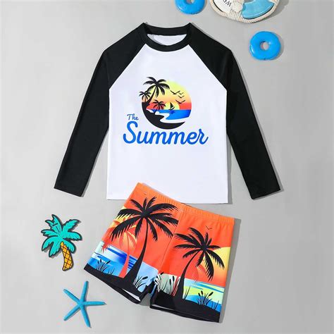 Boys Swim Shirt Kids Toddler Boys Hawaiian Style Long Sleeve Quick Dry ...