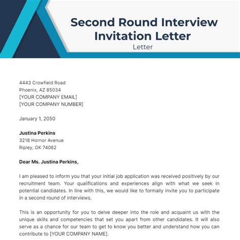 Second Round Interview Invitation Letter Template - Edit Online & Download Example | Template.net