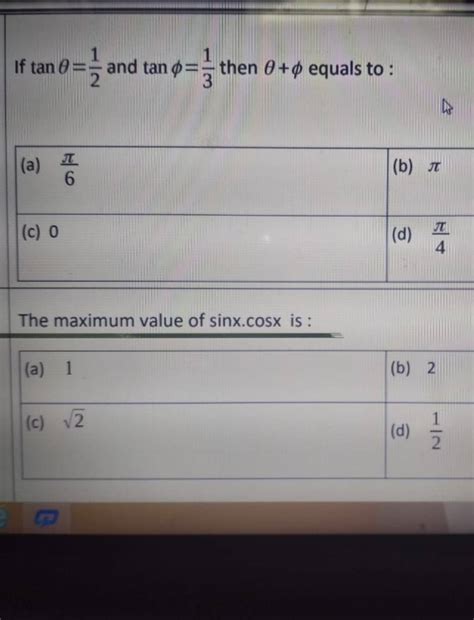 The maximum value of sinx⋅cosx is : | Filo - maximum of sinx+cosx