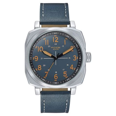 Sonata Poze Quartz Analog Blue Dial Leather Strap Watch for Men