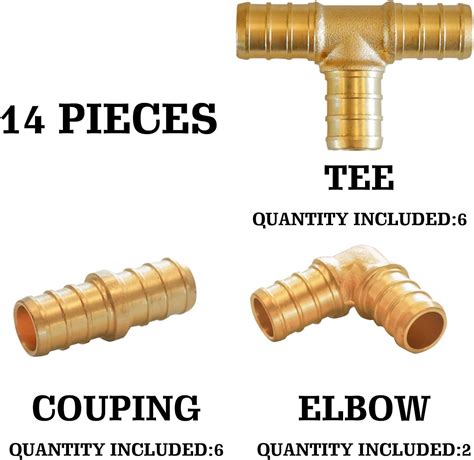 Buy Hourleey Brass PEX Fittings Kit, 1/2 Tubing 14 Piece Set, 6 PEX Tee ...