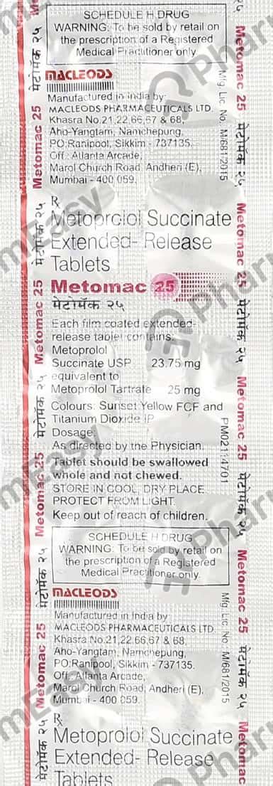 Yugprol Er 25 MG Tablet (10): Uses, Side Effects, Price & Dosage ...