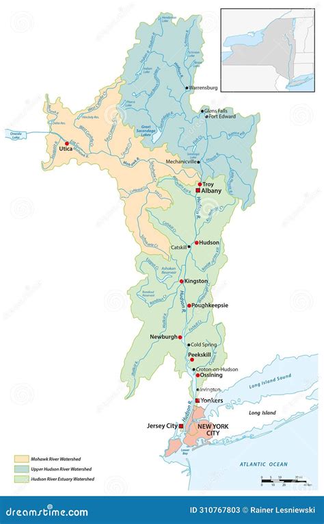 Map of the Hudson River Watershed, New York, United States Stock Vector ...