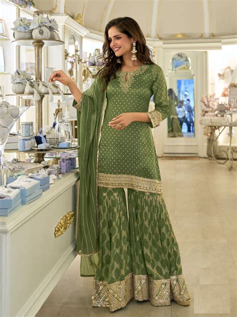 Festive Green Art Silk Gharara Suit – Tint Tone