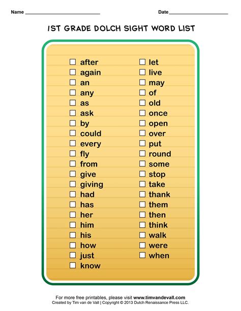 Dolch Sight Word List Printable - Easy Crossword Puzzles