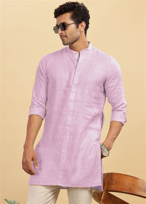 Hermosa Pink Full Sleeve Pure Linen Long Kurta With Concealed Placket ...