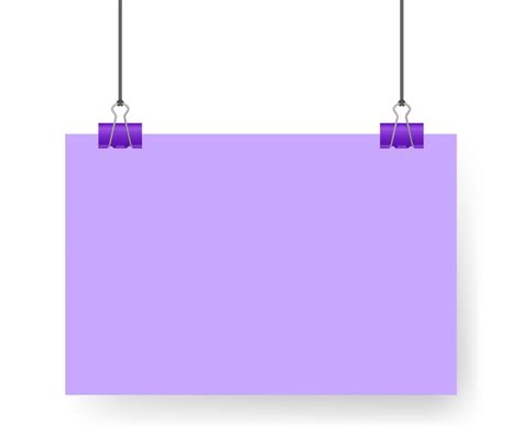 Purple sheet of paper note hanging on binder clip a4 format album ...