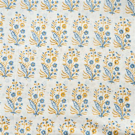 Pure Cotton Discharge Off White With Blue And Yellow Flower Motif Hand ...