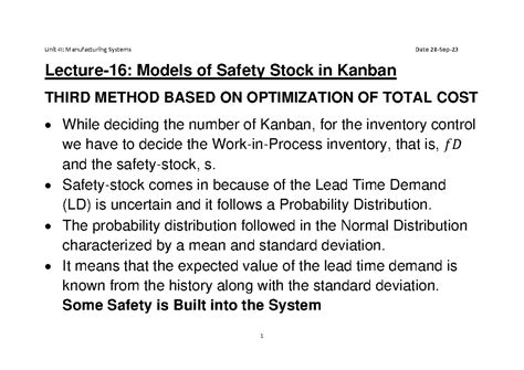 Lecture-16 Models of Safety Stock in Kanban 28Sep23 - Unit-II ...