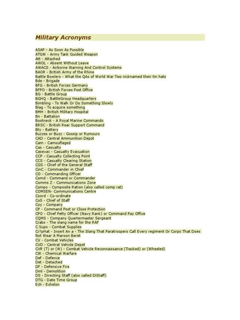Military Acronyms | PDF | Company (Military Unit) | British Army