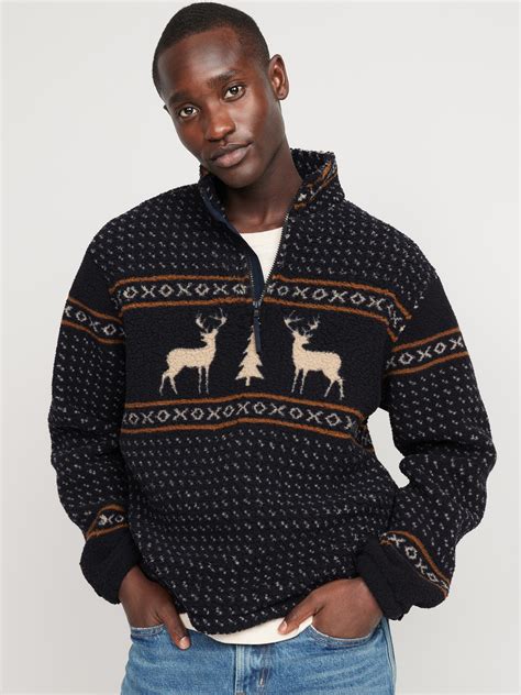 Oversized Patterned Sherpa Quarter Zip Sweatshirt | Old Navy