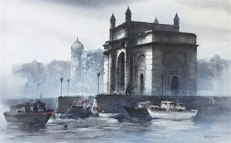 "Gateway Of India Mumbai": Steel Grey Acrylic Painting by Ashif Hossain ...