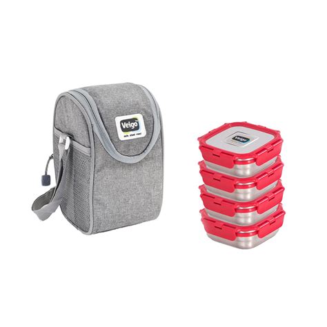 Buy Veigo Stainless Steel Lunch Box Combo 5-4 Red Containers with 1 ...