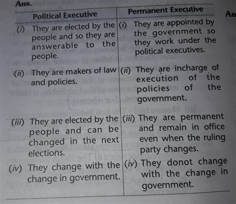 Diff. bw pplitical and permanent executives - Brainly.in