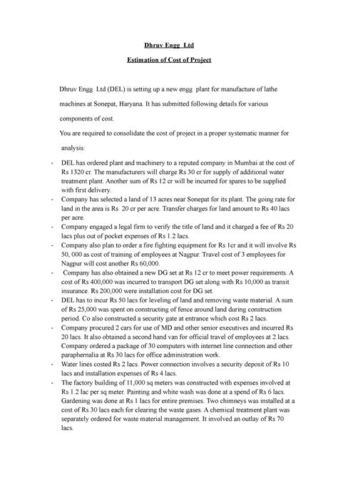 Project finance cost of capital Dhrruv - Dhruv Engg Ltd Estimation of ...