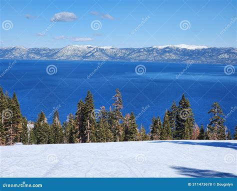 View of Lake Tahoe from Ski Resort Stock Photo - Image of elevation ...