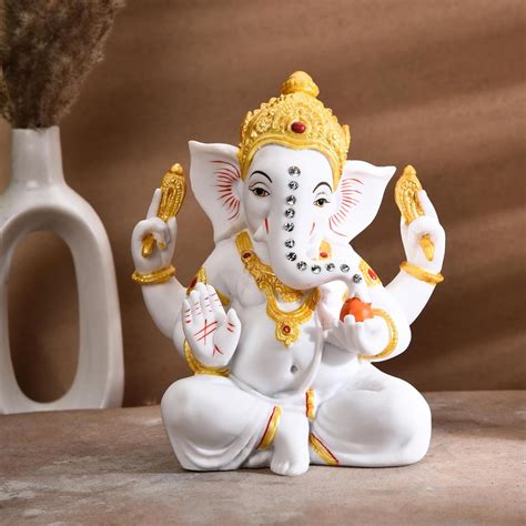 Buy GHAR SAAZ Marble Dust Ganesha God Idol in Matt White Finish for ...