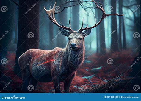Wounded Deer in the Forest. Dark Atmosphere Stock Illustration - Illustration of forest, animal ...
