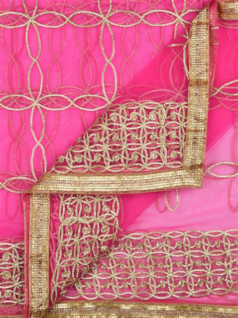 Dupatta Bazaar, Pink Net Dupatta, Gotta Patti Work Dupatta