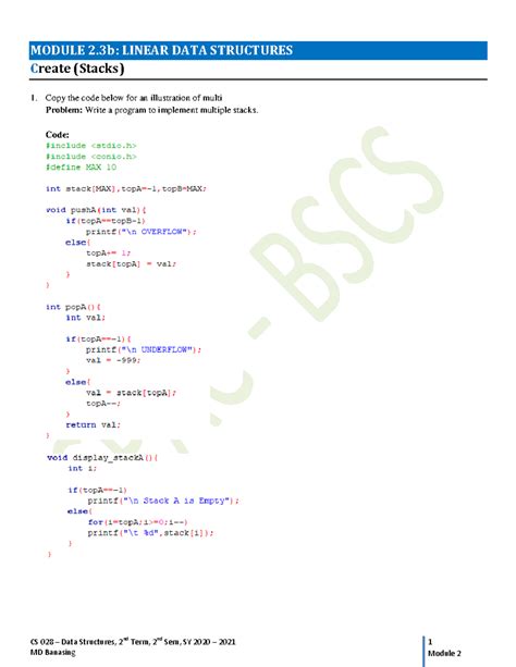 CS 028 Module 2.3b Create - Data Structures - CS 028 – Data Structures ...