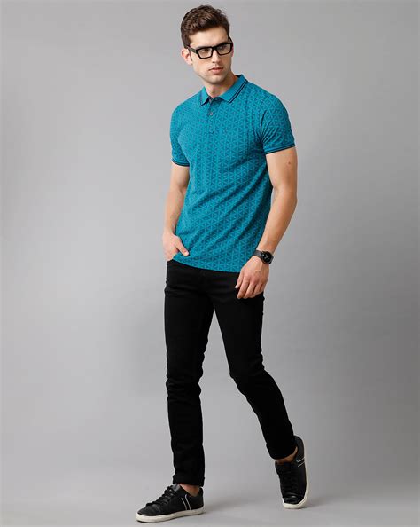 Classic Polo Mens Cotton Printed Half Sleeve Slim Fit Polo Neck Blue C