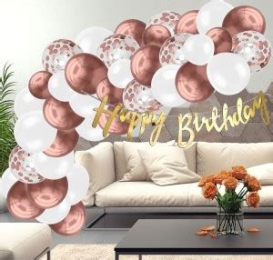 R G ACCESORIES White Rose Gold Balloons, Happy Birthday Decoration Kit ...