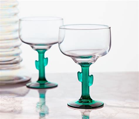 Jade Green Cactus Margarita Glass Set