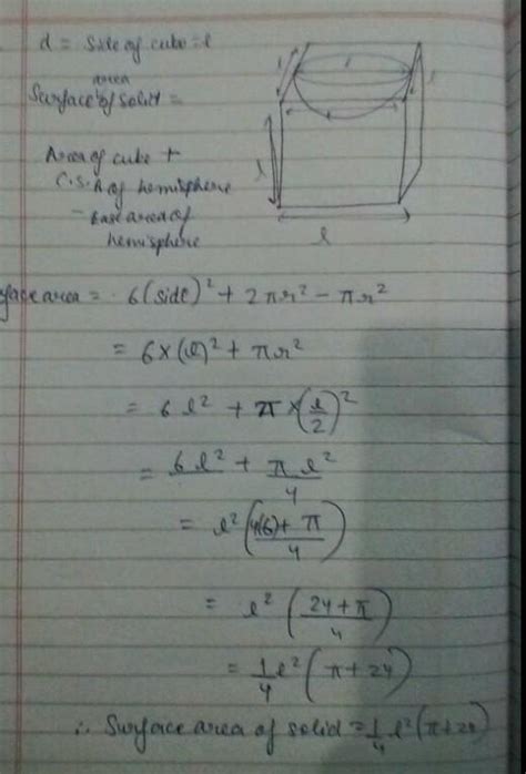 A hemispherical depression is cut out from one face of a cubical wooden ...