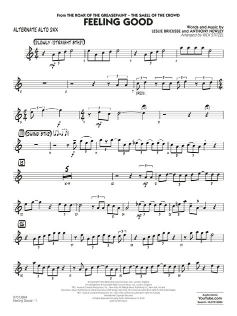 Feeling Good (arr. Rick Stitzel) - Alternate Alto Sax by Leslie ...