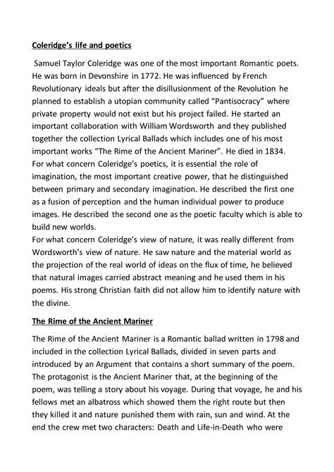 Samuel taylor coleridge was one of the most important romantic poets | DOCX