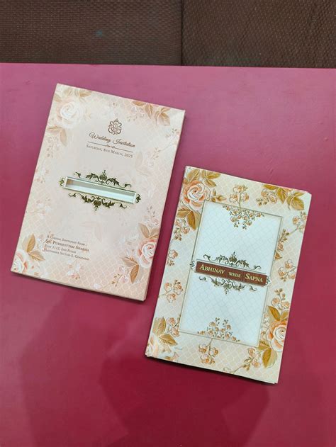 KLB553 Floral Design Semi Box Paper Wedding Card with Wooden Plate ...