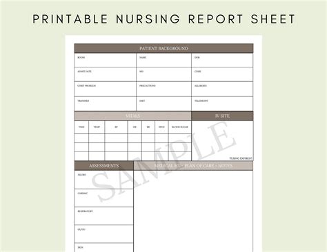 Nurse Report Sheet - Nursing Shift SBAR Hand-off Report Printable ...