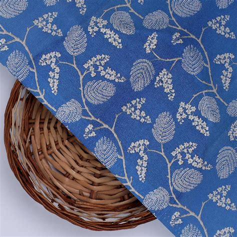 Blue Floral Japan Satin Digital Printed Fabric - Unstitched Fabric ...