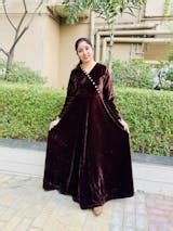 Navy Blue Fit and Flare Long Velvet Dress – The Svaya