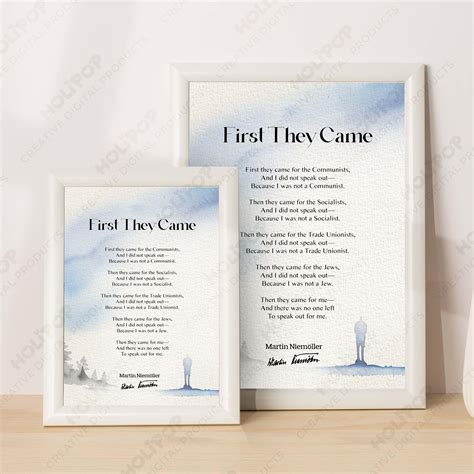 First They Came Poem Wall Art | Watercolor Illustrated Martin Niemöller ...